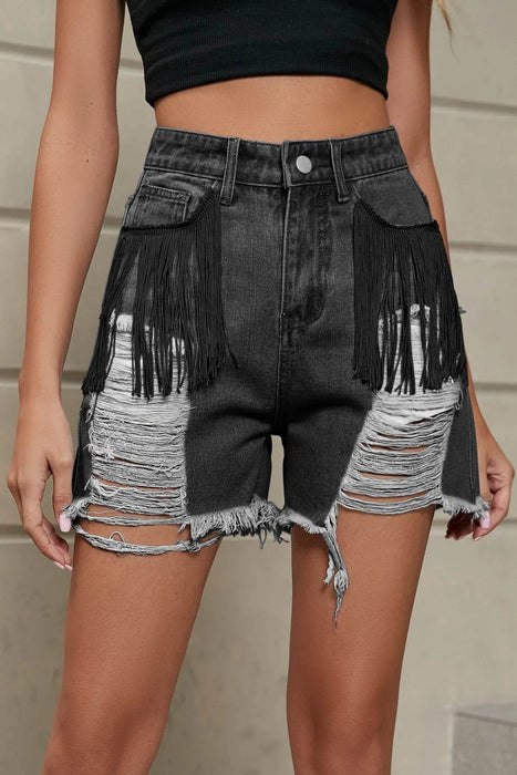 Distressed Fringe Denim Shorts - Byyde