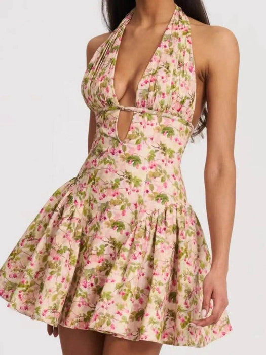 Floral Halter Neck Mini Dress - Byyde