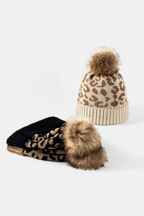 Leopard Pom-Pom Cuffed Beanie - Byyde