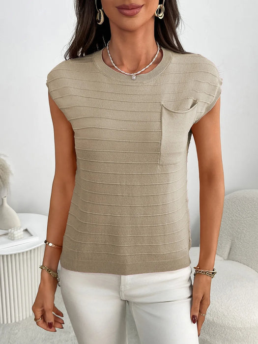 Round Neck Cap Sleeve Knit Top - Byyde