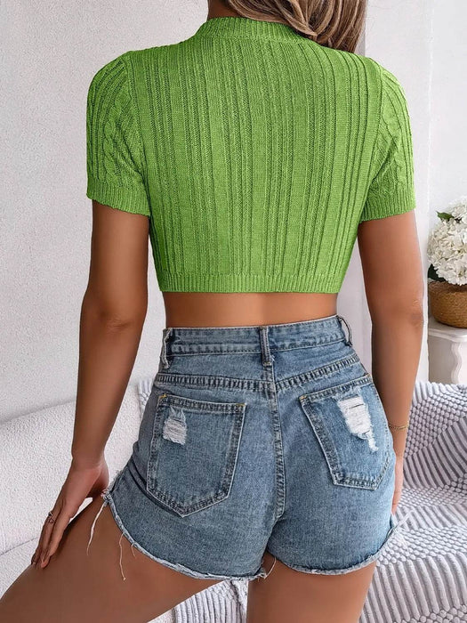 Cable Knit Openwork Round Neck Knit Top - Byyde