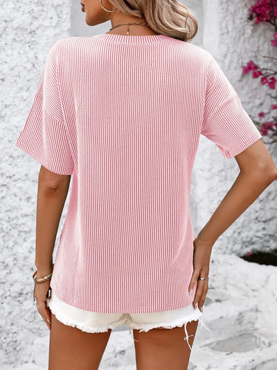 Mandy V-Neck Dropped Shoulder T-Shirt - Byyde