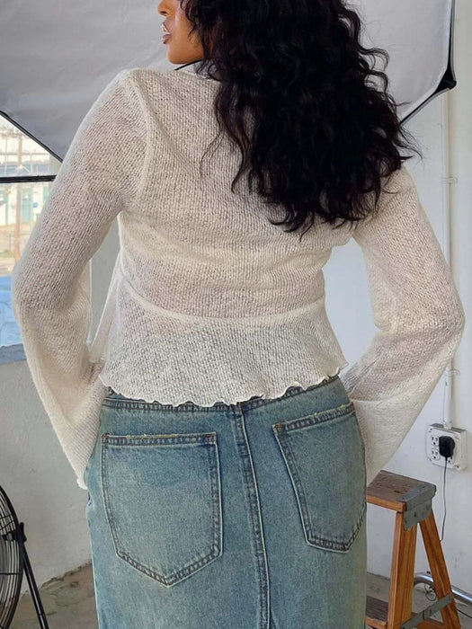 Ruffled Hem Tie-Front Cropped Cardigan - Byyde