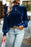 Tie Up Mock Neck Velvet Fabric Long Sleeve Blouse - Byyde