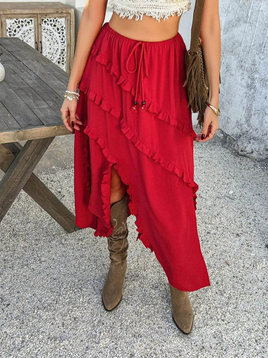 Devine Slit Drawstring Ruffled Skirt - Byyde