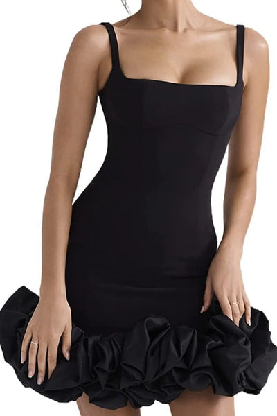 Ruched Square Neck Sleeve Mini Dress - Byyde