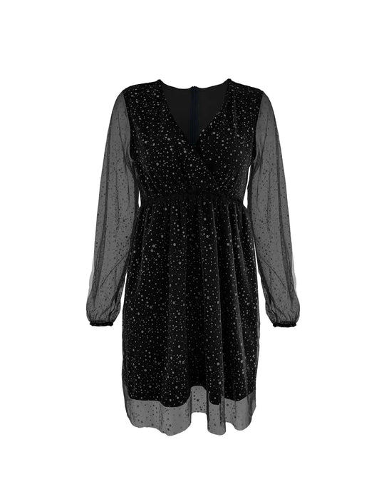 Sparkling Surplice Balloon Sleeve Mini Dress - Byyde