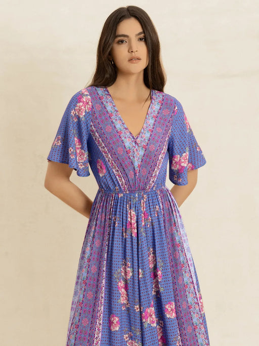Printed Short Sleeve Midi Dress - Byyde