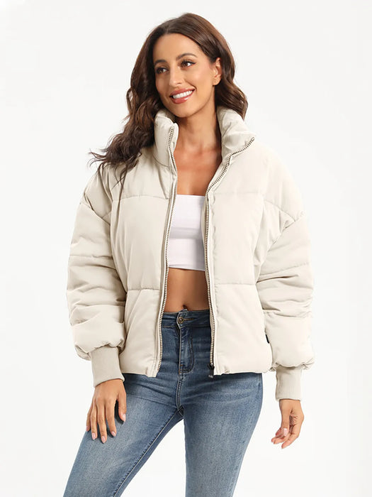 Zip Up Turtleneck Long Sleeve Puffer Jacket - Byyde