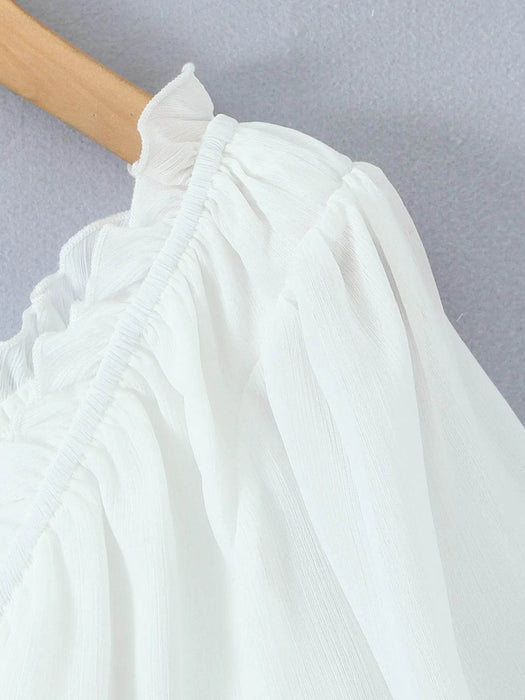 Frill V-Neck Puff Sleeve Blouse - Byyde