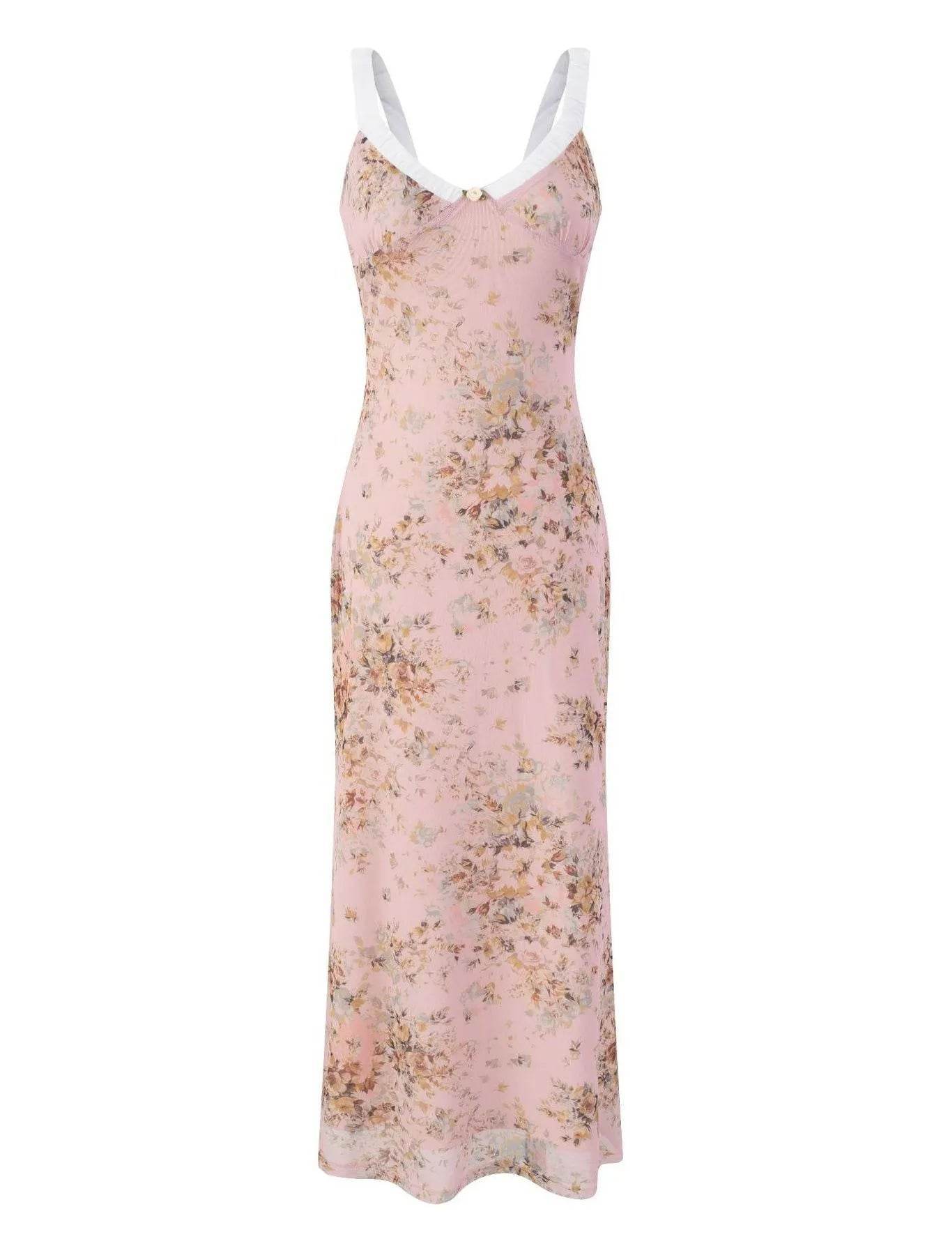 Floral Print Maxi Cami Dress with V-Neck - Byyde
