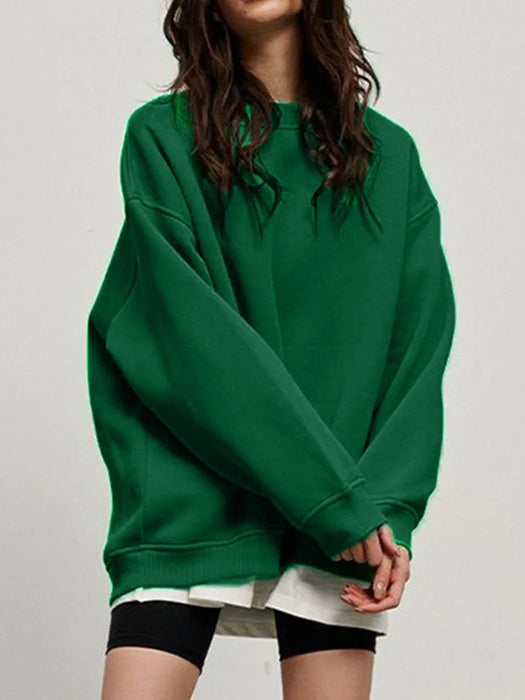 Round Neck Dropped Shoulder Long Sleeve Sweatshirt - Byyde