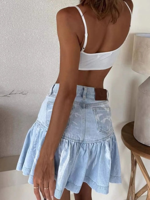 Ruffled Hem Denim Mini Skirt - Byyde