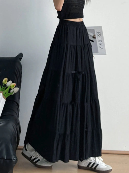 Tiered Elastic Waist Maxi Skirt - Byyde