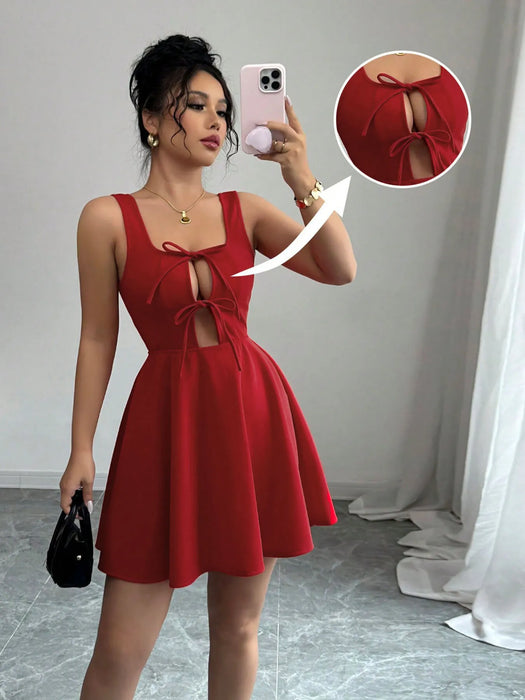 Tie Front Wide Strap Dress - Byyde