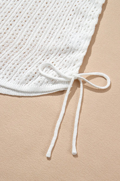 Hollow Out Bell Sleeve Drawstring Knit Cover Up Dress - Byyde