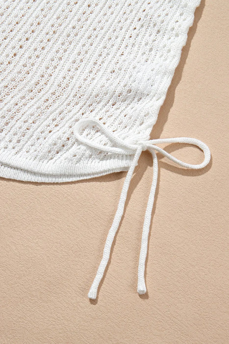 Hollow Out Bell Sleeve Drawstring Knit Cover Up Dress - Byyde