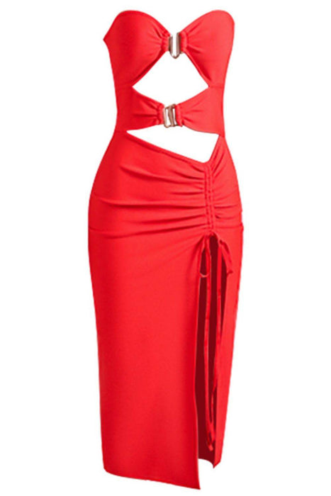 Cutout Strapless Drawstring Detail Split Bandage Dress - Byyde