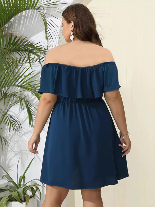 Off-Shoulder Ruffle Summer Dress with Elastic Waist - Byyde