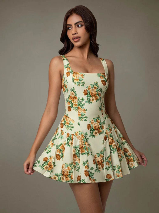 Floral Sleeveless Mini Pleated Dress - Byyde