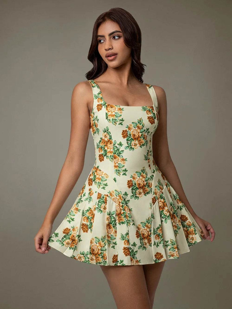 Floral Sleeveless Mini Pleated Dress - Byyde