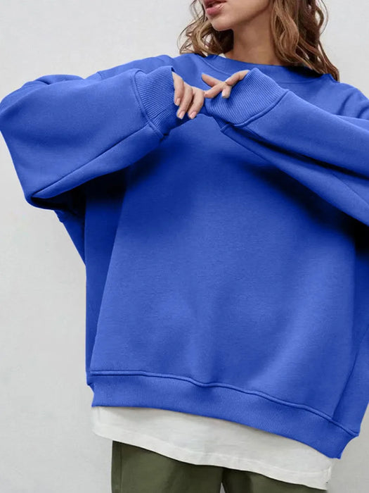 Round Neck Dropped Shoulder Long Sleeve Sweatshirt - Byyde