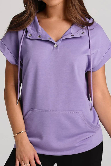 Drawstring Quarter Snap Cap Sleeve Hoodie - Byyde