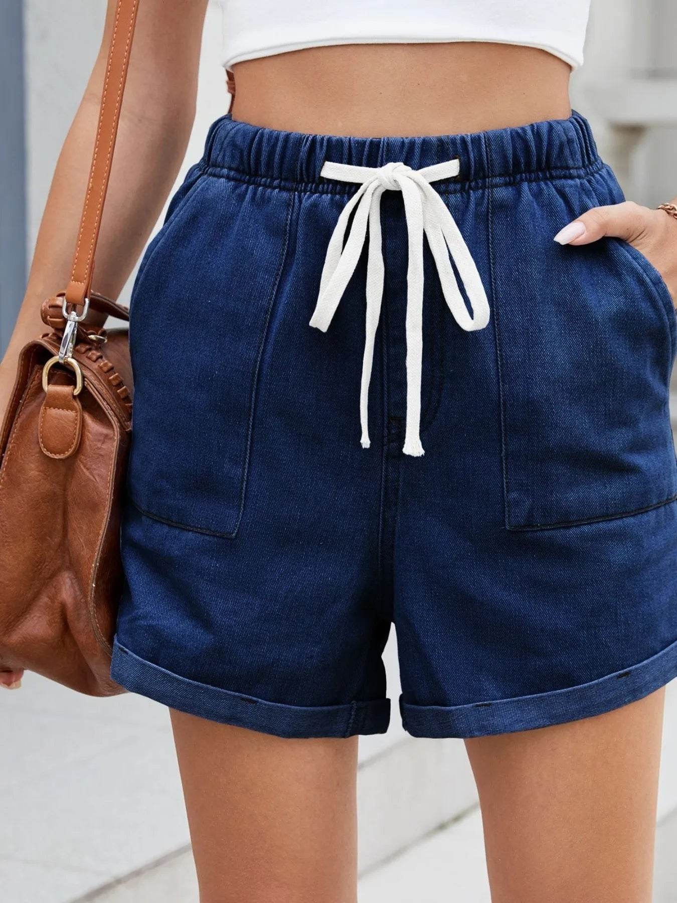 Drawstring Wash Denim Shorts - Byyde