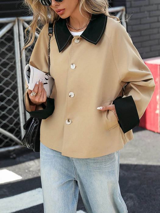 Color Block Button-Up Casual Jacket - Byyde