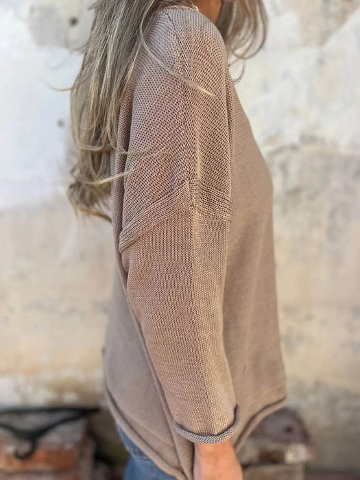 Full Size Casual V-Neck Knit Sweater Plus Size - Byyde