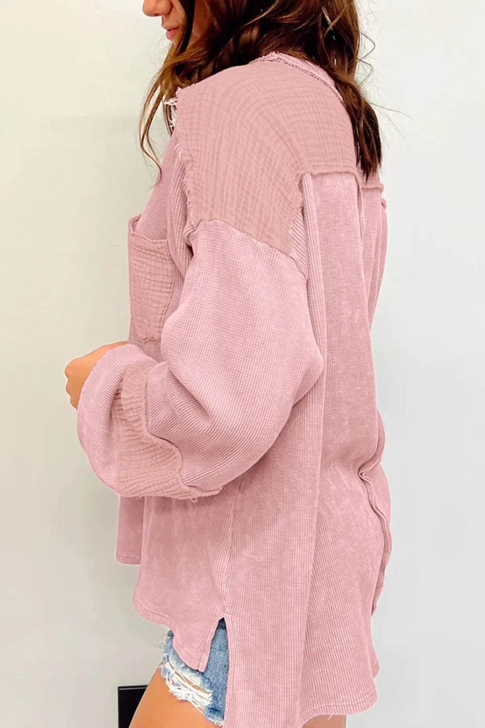 Exposed Seam Round Neck Long Sleeve Sweatshirt - Byyde