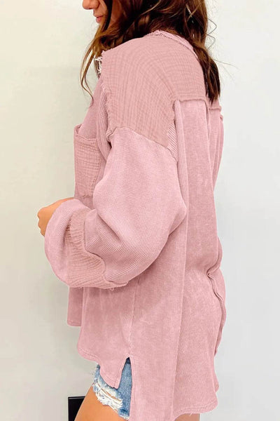 Exposed Seam Round Neck Long Sleeve Sweatshirt - Byyde