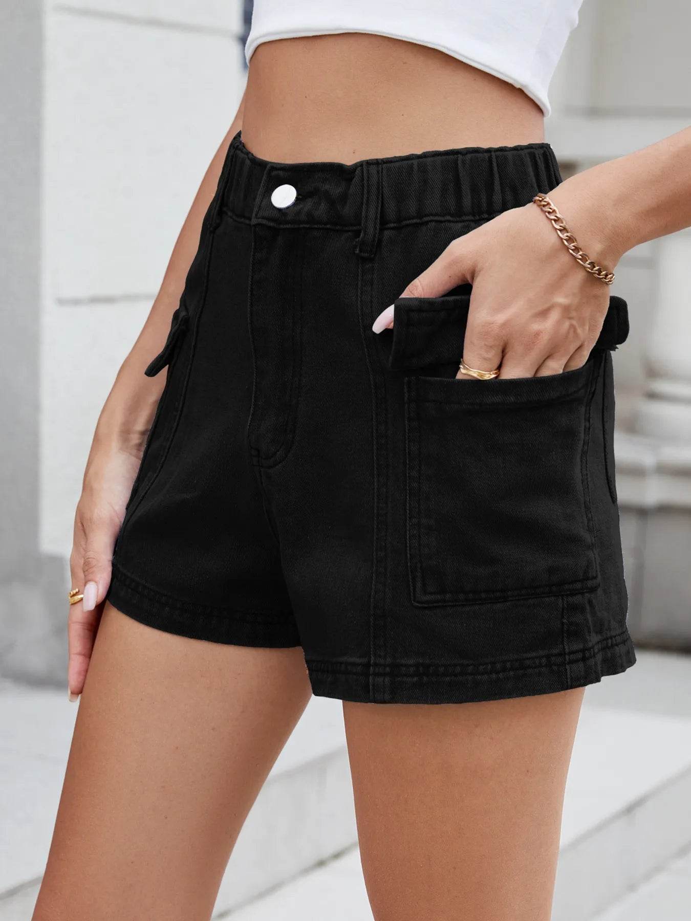 High Waist Cargo Denim Shorts - Byyde