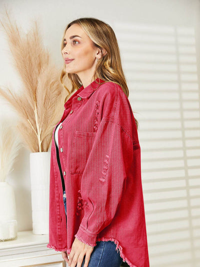 Distressed Raw Hem Denim Jacket - Byyde