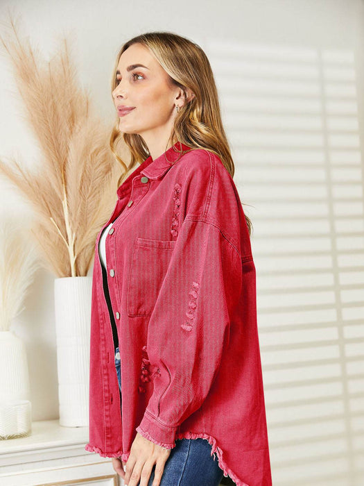 Distressed Raw Hem Denim Jacket - Byyde