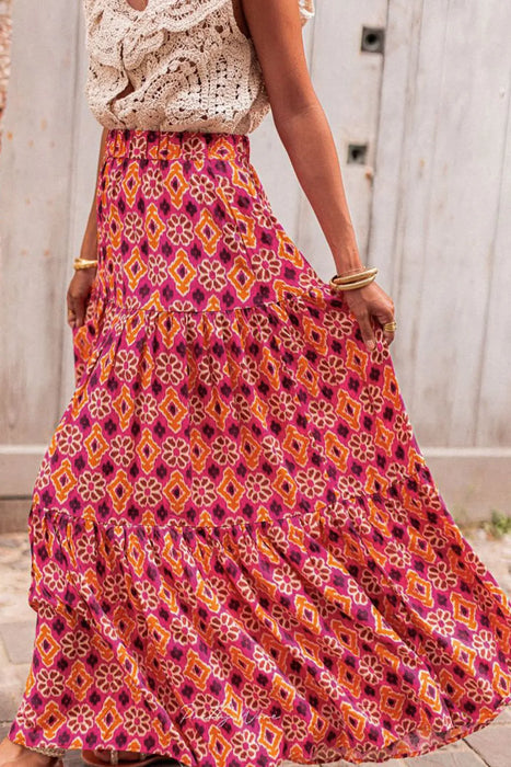 Printed Tiered Maxi Skirt - Byyde