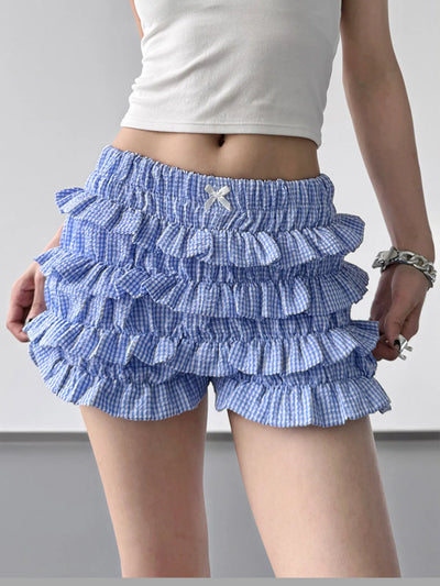 Plaid Ruffled Layered Shorts - Byyde