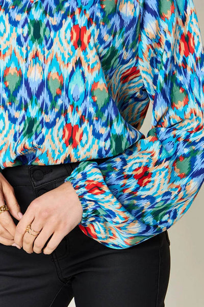 Double Take Full Size Printed Balloon Sleeve Blouse - Byyde