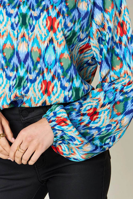Double Take Full Size Printed Balloon Sleeve Blouse - Byyde