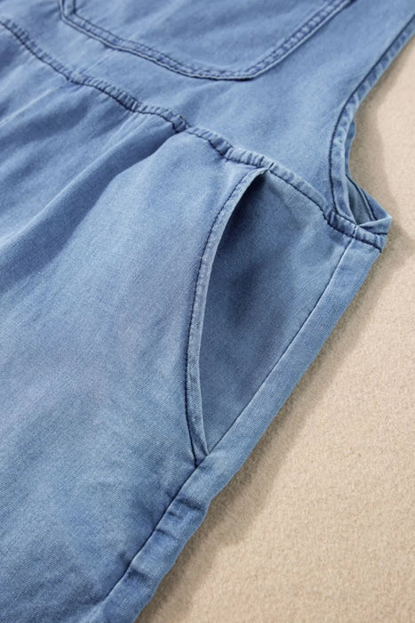 Square Neck Denim Overalls with Pockets - Byyde