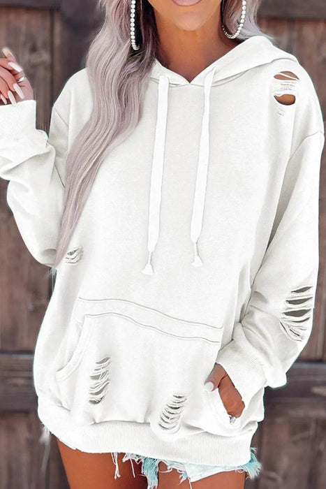Distressed Drawstring Long Sleeve Hoodie - Byyde