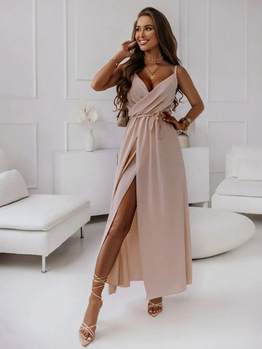 Honey Tied Surplice Sleeveless Midi Cami Dress - Byyde