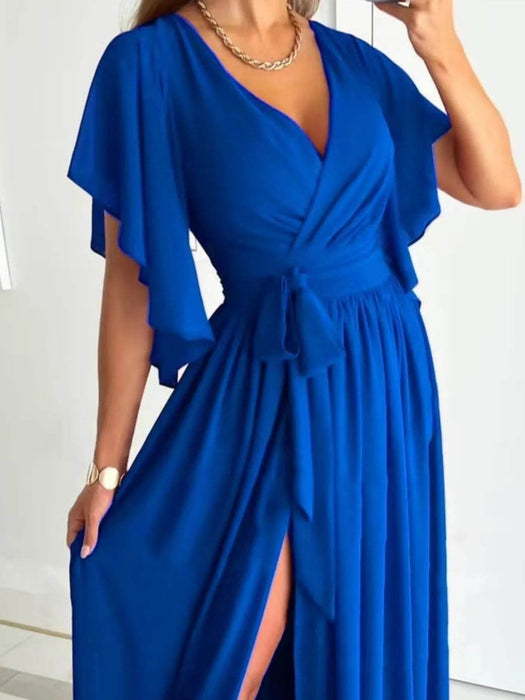 Flutter Sleeve Surplice Tie Waist Dress - Byyde