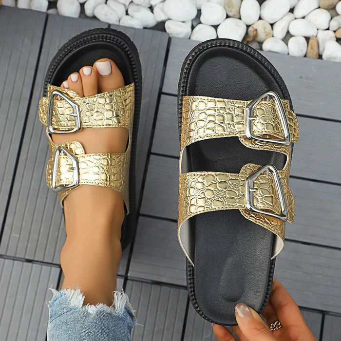 Double Buckle Platform Sandals - Byyde