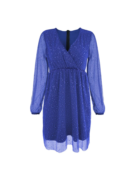 Sparkling Surplice Balloon Sleeve Mini Dress - Byyde