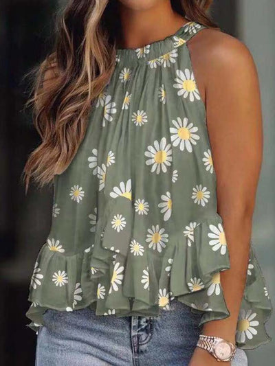 Ruffled Printed Halter Neck Cami Top - Byyde