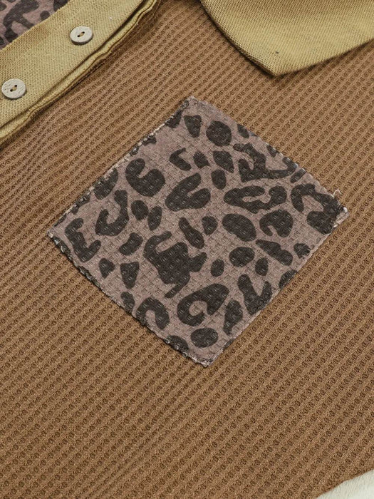 Half Button Leopard Collared Neck Blouse - Byyde
