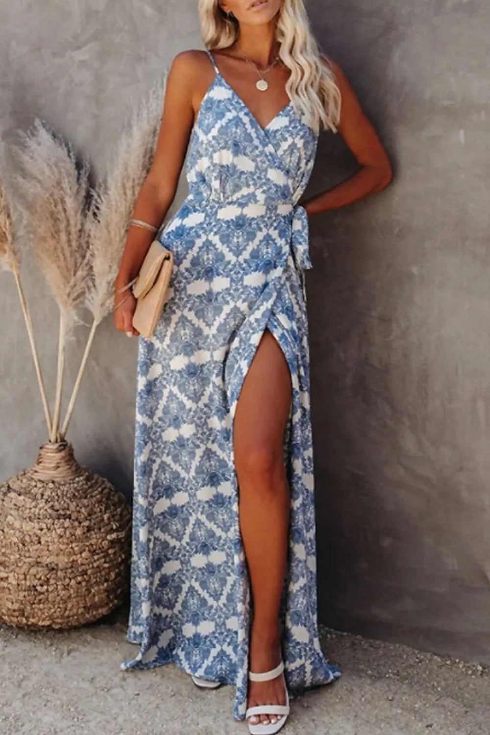 Printed Tied Maxi Cami Dress - Byyde