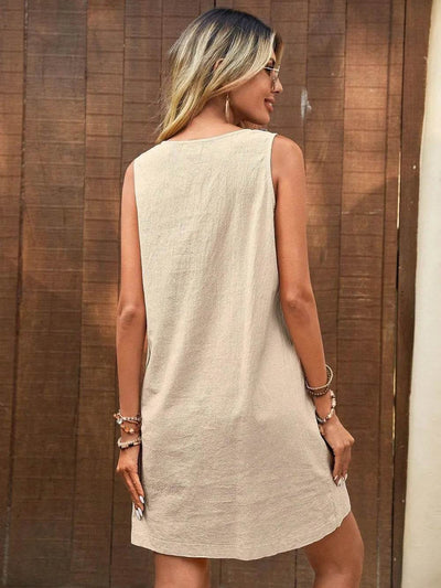 Decor Button Mini Tank Dress with Pockets - Byyde