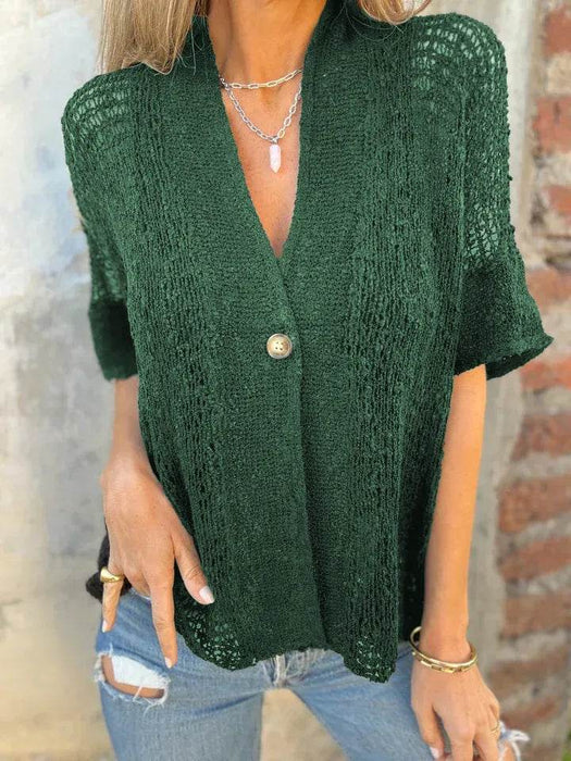 Full Size One Button Openwork Cardigan Plus Size - Byyde